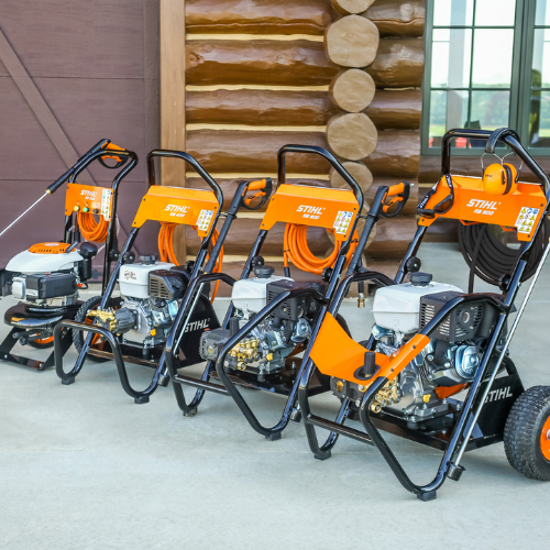 A line up of Stihl pressure washers.