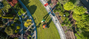 An arial view of a landscaper working.